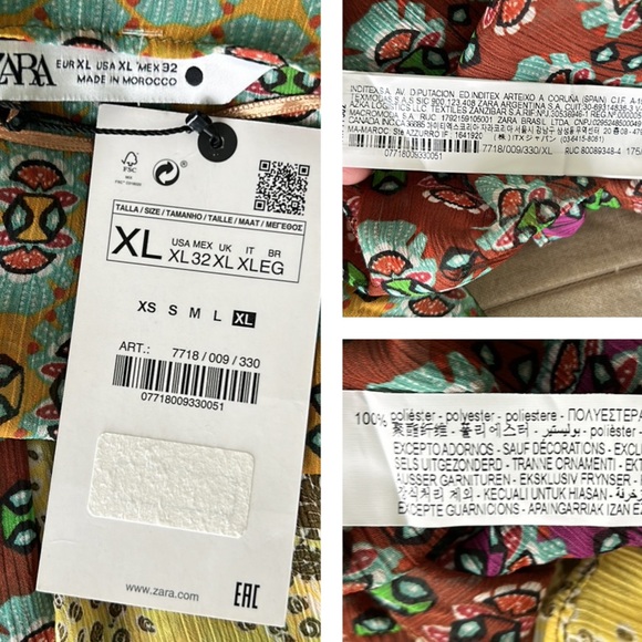 NWT Zara Semi Sheer Chiffon Paisley Printed Tie Neck Beaded Tassel Blouse - XL - Picture 15 of 16